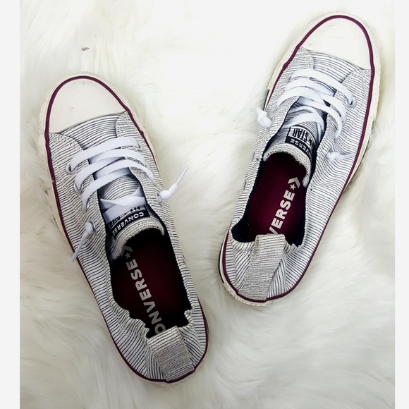 Blue and White striped Converse Low Tops - Picture 4 of 9